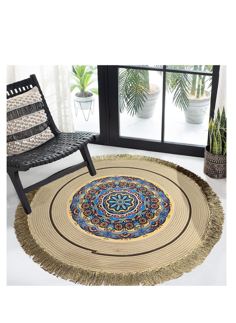 FFD Jute Braided Carpet Mats Rug Mat Yoga Mat Round Shape Anti Slip Backing Heavy Carpet Runner for Living Room Bedroom Carpet Jute  - Image 1
