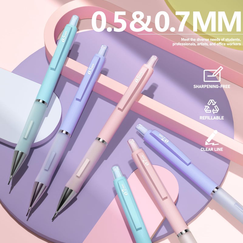 Four Candies Cute Mechanical Pencil Set, 6PCS Pencils 0.5 mm & 0.7mm with 360PCS Lead Refills, Pastel Erasers, Case for School Supplies - Image 2