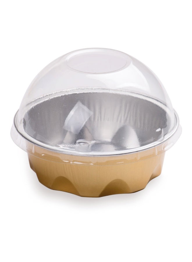 Restaurantware 3.4 Ounce Disposable Ramekins With Lids, 100 Round Creme Brulee Disposable Cups - Dome Lids, Oven-Ready, Gold Aluminum Disposable Baking Cups, Freezable, For Cupcakes And Muffins - Image 1