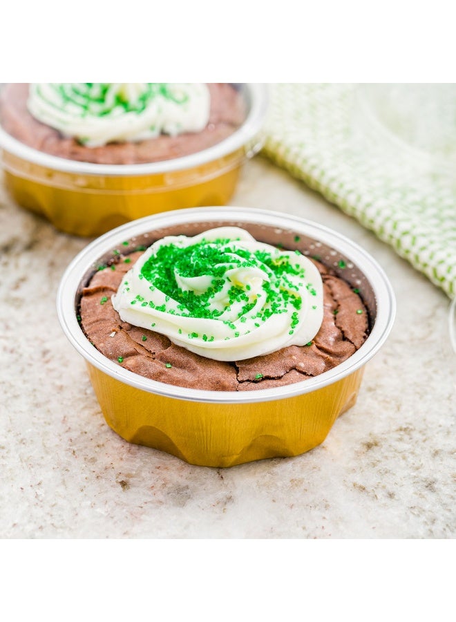 Restaurantware 3.4 Ounce Disposable Ramekins With Lids, 100 Round Creme Brulee Disposable Cups - Dome Lids, Oven-Ready, Gold Aluminum Disposable Baking Cups, Freezable, For Cupcakes And Muffins - Image 3