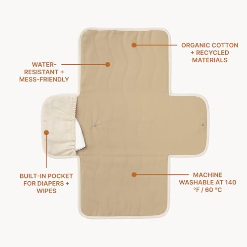 Toddlekind Mini Maven Portable Changing Pad Organic Cotton WaterResistant Polyester TravelFriendly Foldable Change Mat Tofu Beige Stripes with Wave Stitching Chic Durable Easy to Clean - Image 3