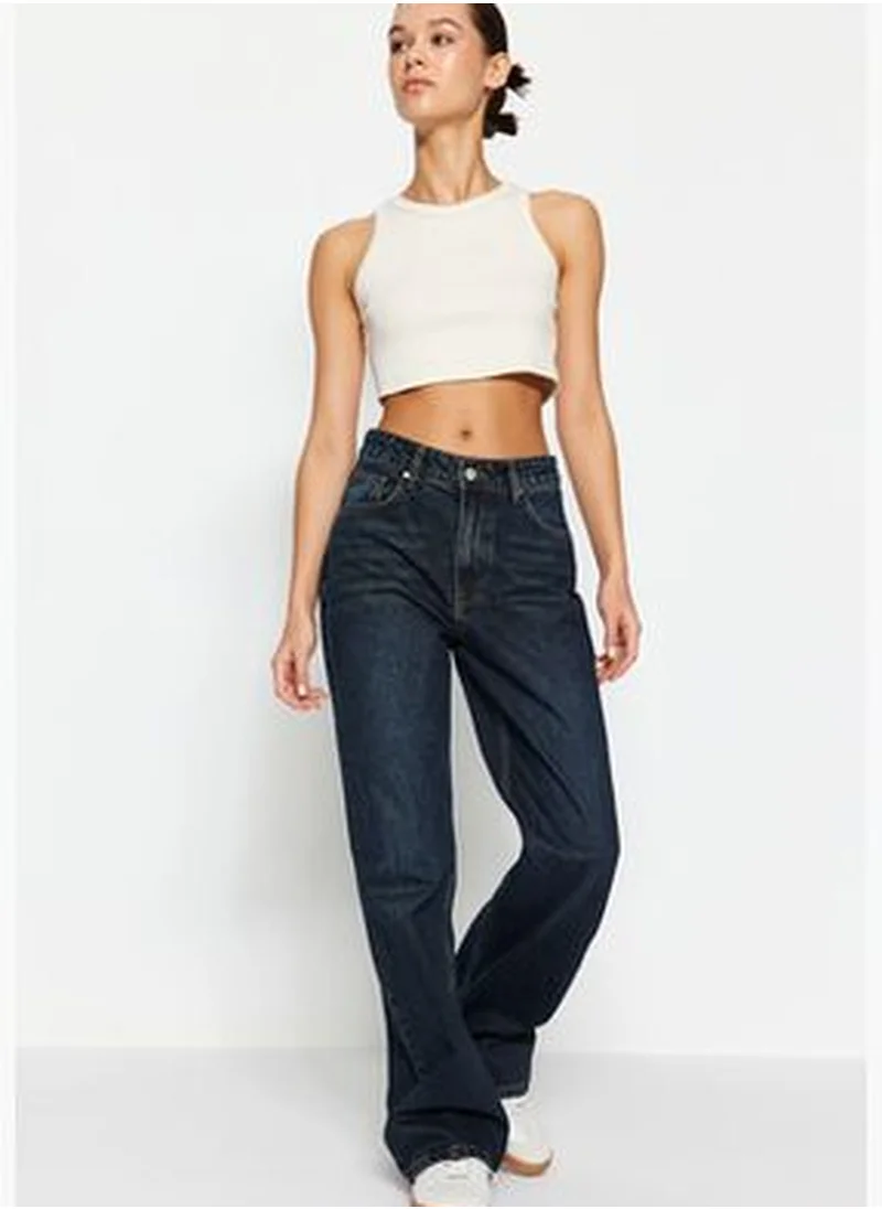 trendyol Dark Blue High Waist Wide Leg Jeans TWOSS24JE00019