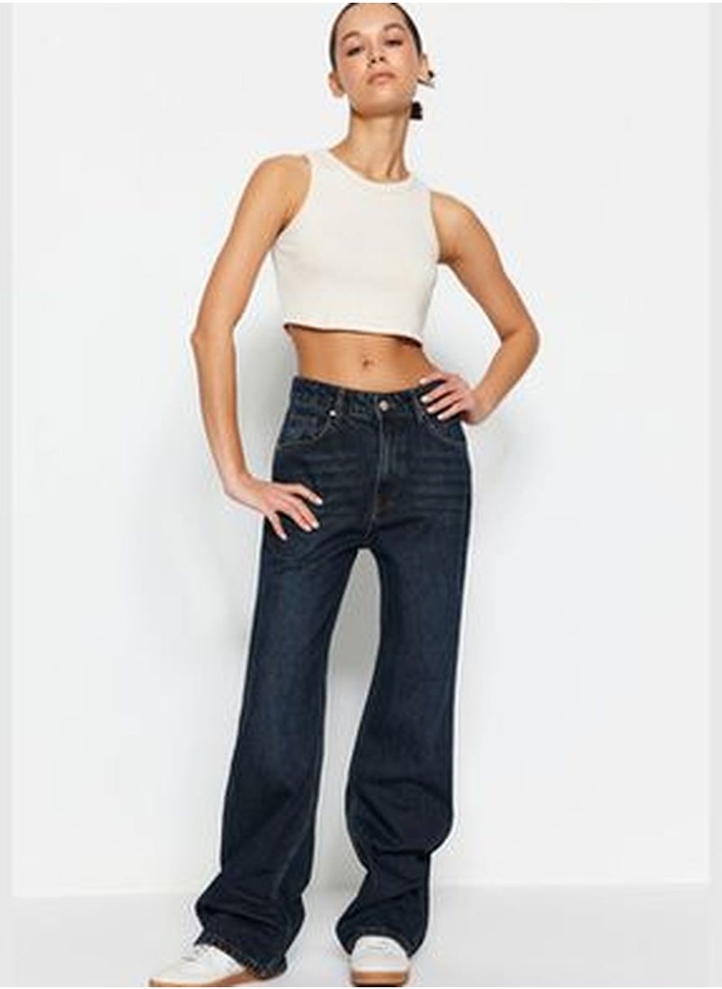 trendyol Dark Blue High Waist Wide Leg Jeans TWOSS24JE00019  - Image 2