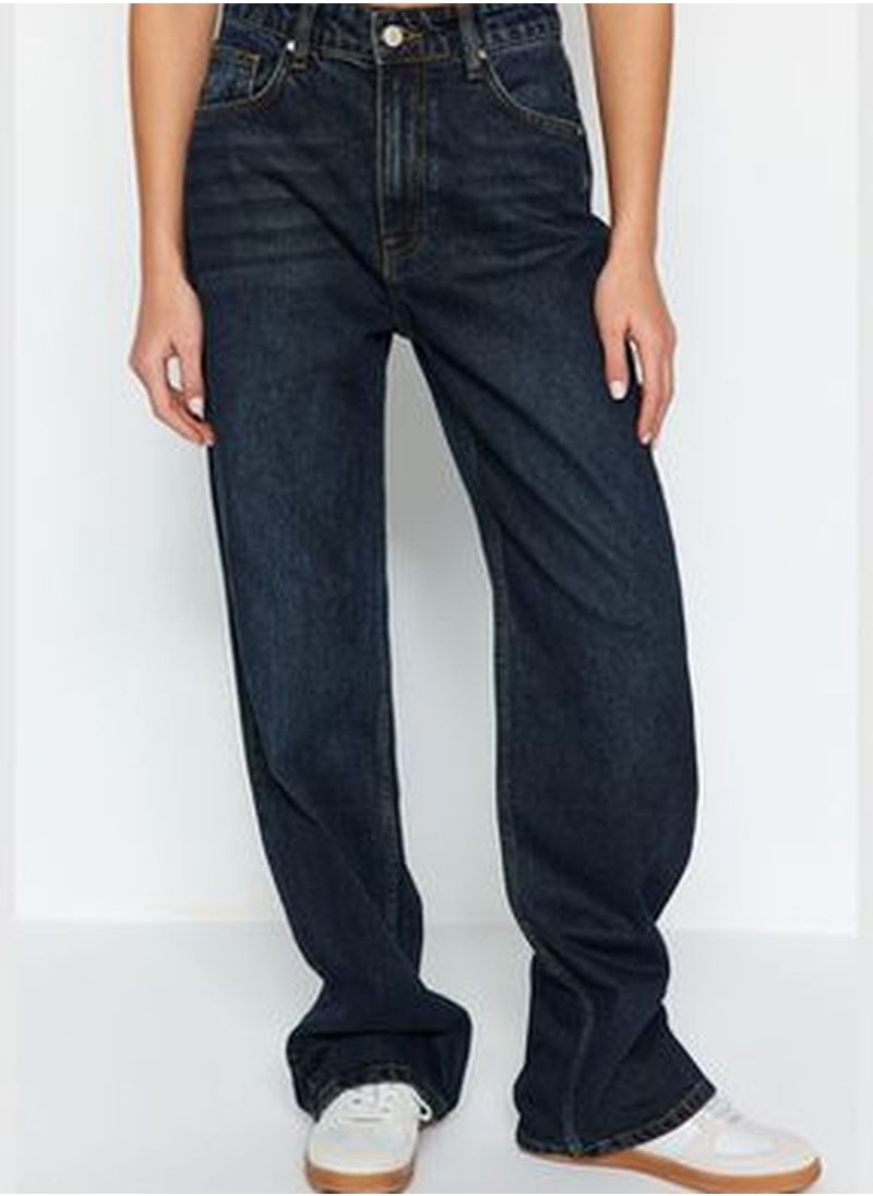 trendyol Dark Blue High Waist Wide Leg Jeans TWOSS24JE00019  - Image 3