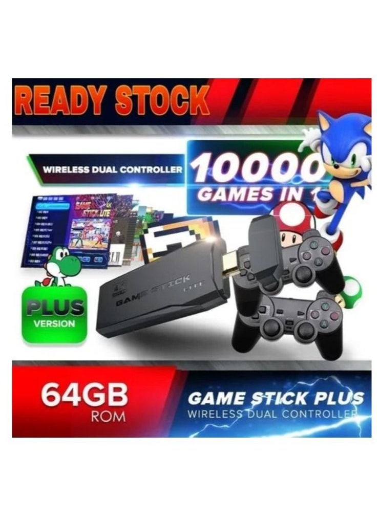 Generic - 4K HD video game console, dual 2.4G wireless controllers, plug-and-play video game stick, built-in 10,000 games, retro handheld game console - Image 1