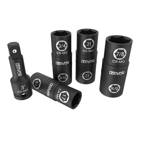 LEXIVON Lug Nut Impact Socket Set, 1/2-Inch Drive | Innovative 8-IN-4 Flip Socket Design, Covers Most Commonly Used Inch & Metric Wheel Nuts | Cr-Mo Steel = Full Impact Grade (LX-110) - Image 5