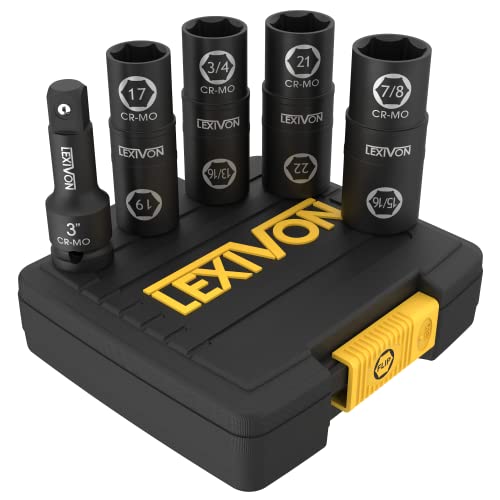LEXIVON Lug Nut Impact Socket Set, 1/2-Inch Drive | Innovative 8-IN-4 Flip Socket Design, Covers Most Commonly Used Inch & Metric Wheel Nuts | Cr-Mo Steel = Full Impact Grade (LX-110) - Image 2