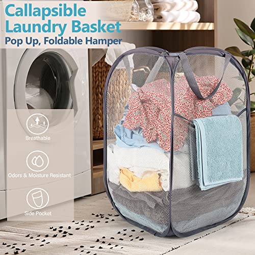 BATTOO Deluxe Strong Mesh Pop up Laundry Hamper Basket with Side Pocket for Laundry Room, Bathroom, Kids Room, College Dorm or Travel Grey - Image 5