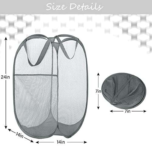 BATTOO Deluxe Strong Mesh Pop up Laundry Hamper Basket with Side Pocket for Laundry Room, Bathroom, Kids Room, College Dorm or Travel Grey - Image 4