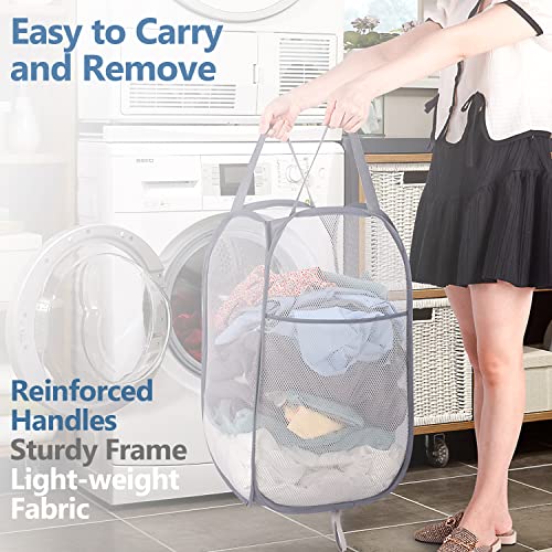 BATTOO Deluxe Strong Mesh Pop up Laundry Hamper Basket with Side Pocket for Laundry Room, Bathroom, Kids Room, College Dorm or Travel Grey - Image 3