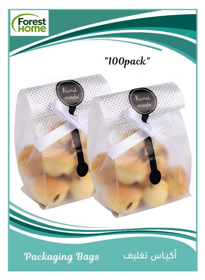 Forest Home 100 Pieces Bread Packaging Bags, Translucent Plastic Bags, Cellophane, Pastry Treat Bags, Gift Bags for Candies Cookies Chocolate with Stickers - Image 1