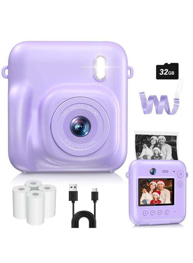 Sevenat Digital Camera for Kids Instant Print, 48MP Dual-Lens Kids Camera for Girls Boys Christmas Birthday Gifts, 1080P Video Selfie Instant Cameras, Portable Toddler for 4-12 Years with 32GB Card-Purple - Image 1