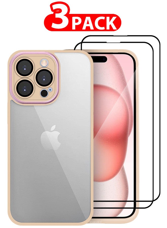 CATANES 3 Pack for iPhone 13 Pro Max Clear Case Cover and 2 Screen Protectors Shockproof Silicone Bumper Frame and Anti Drop Raised Camera Lens Protection Sand Pink  - Image 1