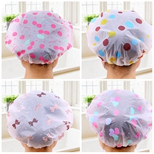 CONNECTWIDE® Reusable Fancy Vinyl Shower Caps (One Size Fits All)- Set of 6 - Image 2