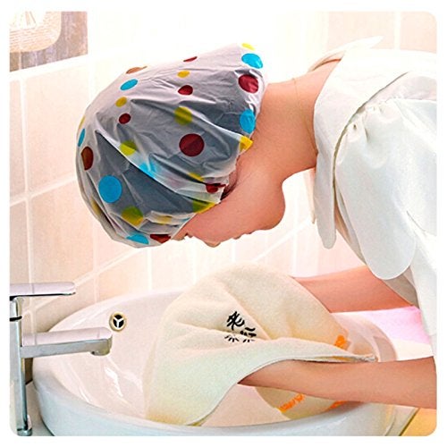 CONNECTWIDE® Reusable Fancy Vinyl Shower Caps (One Size Fits All)- Set of 6 - Image 3