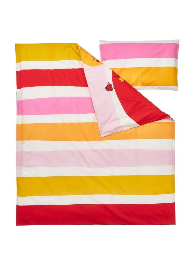 Zaboon Duvet Cover 1 Pillowcase For Cot, Multicolour/Striped, 110X125/35X55 Cm - Image 3