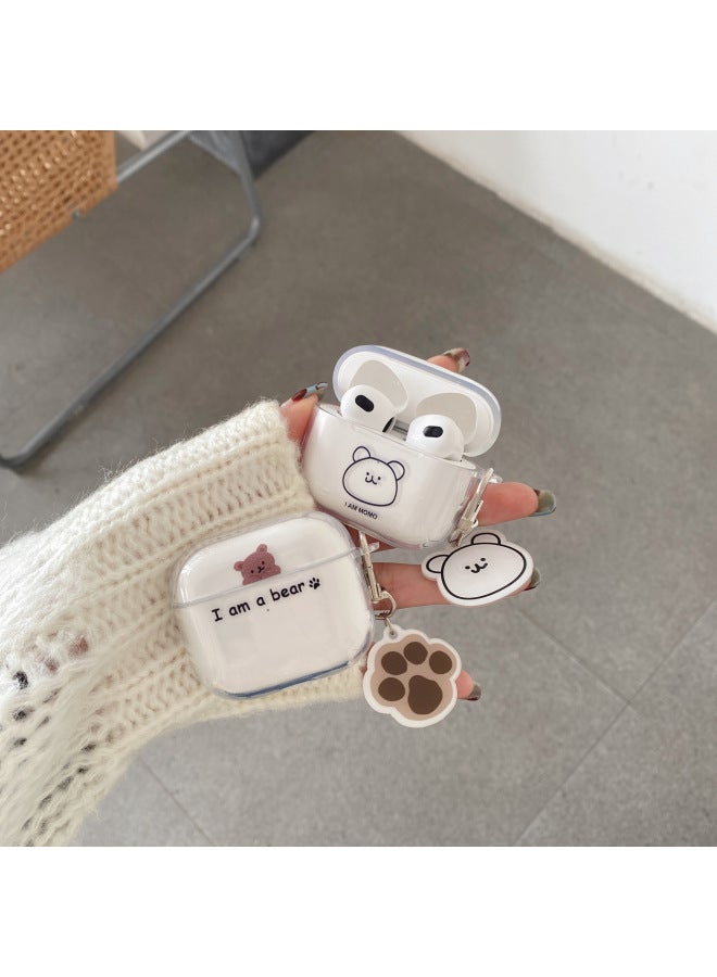 Cartoon Airpods3 Protective Case Cute Simple Suitable For Apple 1/2 Generation Earphone Case TPU Transparent Soft Case-Color:Hula Hoop Bear + Same Pendant-Model:Airpods1/2 General  - Image 5
