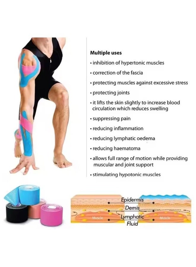 ILMR 4 Rolls Waterproof Breathable Kinesiology Tape, 5cm*5m, Athletic Elastic Kneepad Muscle Pain Relief ,Knee Taping, Sports Tape, Knee Tape,Muscle Tape Suitable for Elbow Waist Knee Shoulder,Black, Gray, Pink, Blue - Image 4