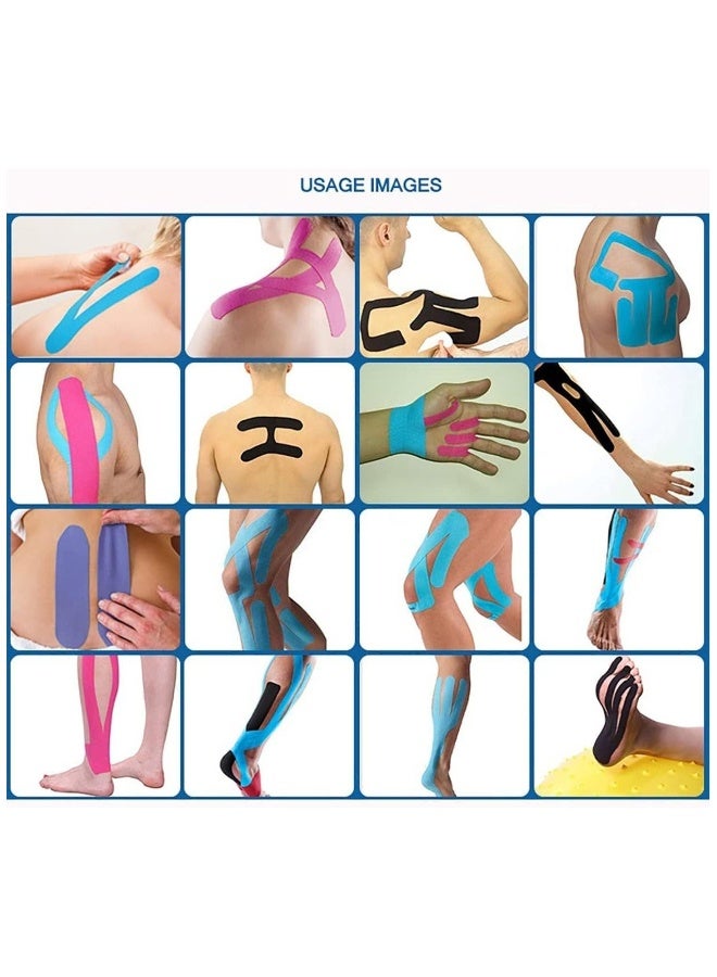 ILMR 4 Rolls Waterproof Breathable Kinesiology Tape, 5cm*5m, Athletic Elastic Kneepad Muscle Pain Relief ,Knee Taping, Sports Tape, Knee Tape,Muscle Tape Suitable for Elbow Waist Knee Shoulder,Black, Gray, Pink, Blue - Image 2