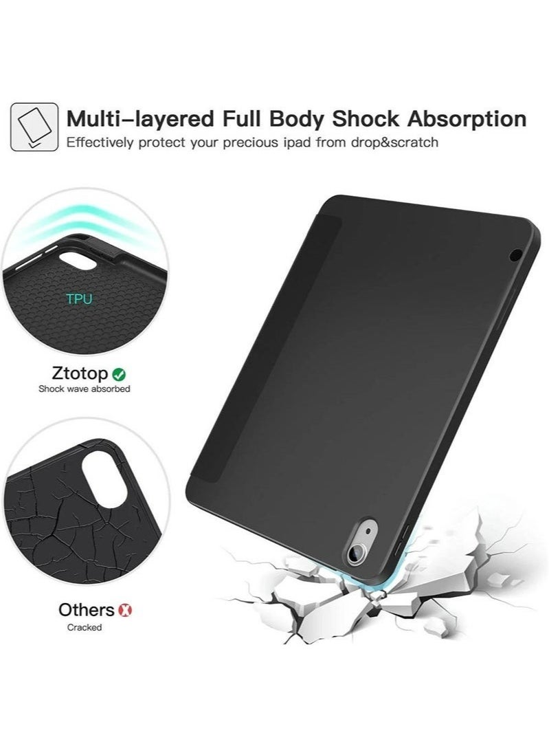 Rock Pow - Case for iPad (A16) 11th 11 inch 2025 Gen iPad 11 Case/Case for iPad 10th Generation 10.9 Inch 2022 Built-in Pencil Holder Flexible Back Cover,Trifold Stand, Auto Sleep Wake Rebound Series for iPad 2022 Model A2696 A2757 A2777 10th Gen 10.9 Inch/iPad 11th Gen 11" 2025 A3354, A3355, A3356 Black - Image 1