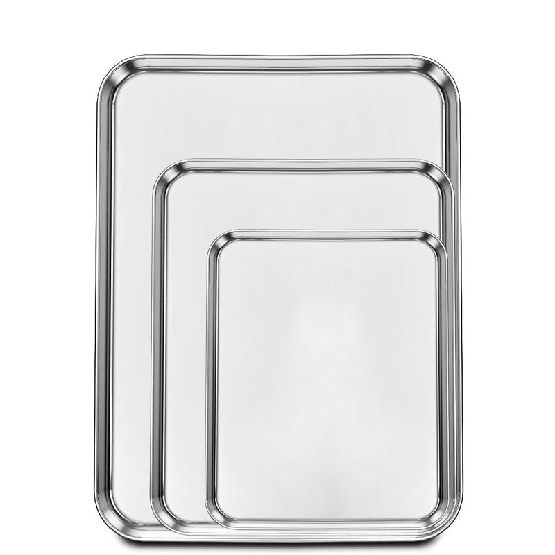 Set of 3 Baking Sheet Stainless Steel Cookie Sheet Baking Sheet Pan 91216 Inch Cookie Tray Pans for Baking Non Toxic  Easy Clean
