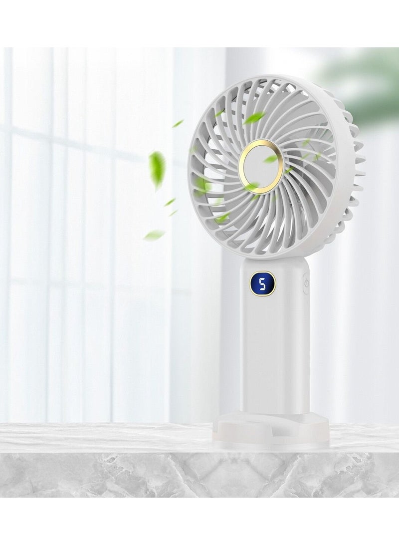 Portable Handheld Fan-5 Gear Personal Fan-Mini Fan Multifunctional-Digital Display Silent Fan-Long Endurance Pocket Fan-White  - Image 1