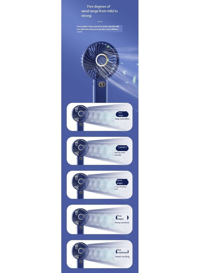 Portable Handheld Fan-5 Gear Personal Fan-Mini Fan Multifunctional-Digital Display Silent Fan-Long Endurance Pocket Fan-White  - Image 3