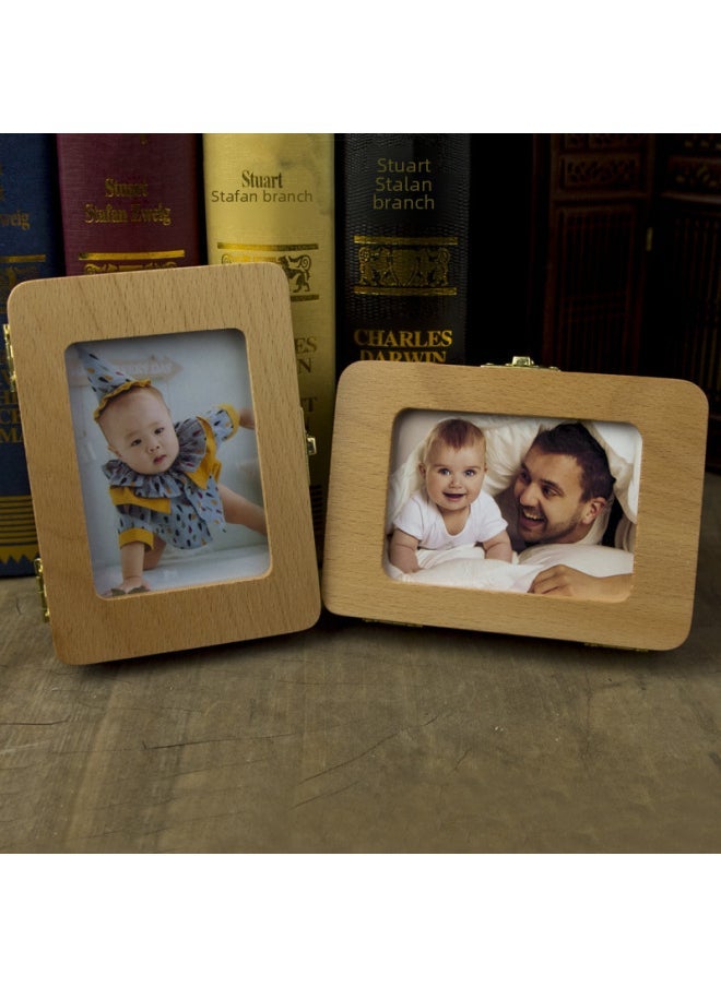 Children's Wooden Tooth Box Baby Boys Girls Milk Teeth Collection Frame Memorial Preservation Box Infant Hair Storage Case-Color:Fillet Photo Frame-Chinese  - Image 3