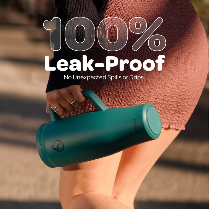 Hydracy Soulmate Insulated Tumblers with Handle and Stainless Steel Straw - 100% Leakproof Reusable Insulated Cup - Cupholder Friendly Rubber Base Travel Mug - Twilight Teal - Image 4