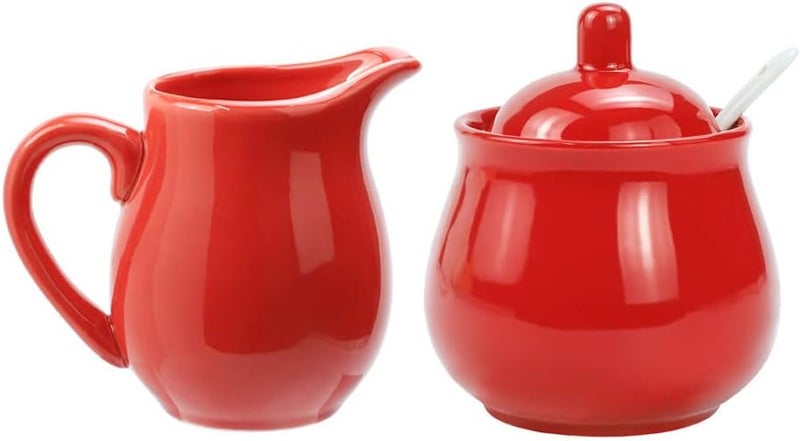 FUYU Ceramic Colorful Creamer and Sugar Set with Lid Spoon, Coffee Serving Set - Image 1