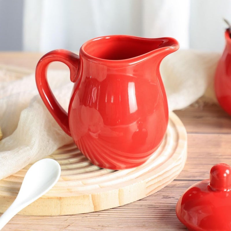 FUYU Ceramic Colorful Creamer and Sugar Set with Lid Spoon, Coffee Serving Set - Image 5