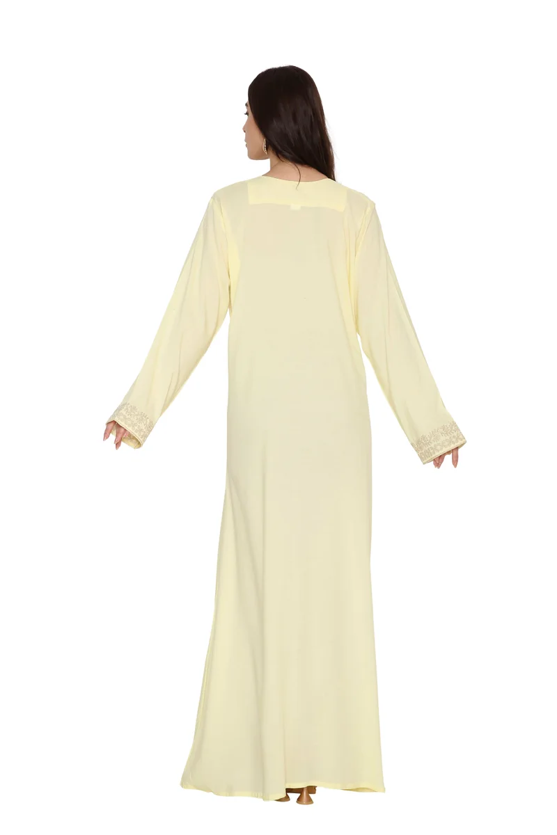 HANA & SARA Classic Yellow Arabic Jalabiya with Intricate Gold Embellishment