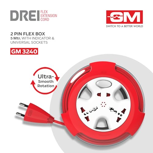 GM Modular 3240 DREI 2 PIN Flex Extension Cord with 5 m Cable with Master Switch, Indicator and International Sockets - Image 5