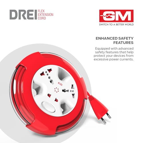 GM Modular 3240 DREI 2 PIN Flex Extension Cord with 5 m Cable with Master Switch, Indicator and International Sockets - Image 4