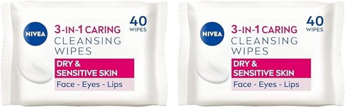 Nivea مناديل نيفيا 3 في 1 للعناية والتنظيف للبشرة الجافة 40 منديل مزيل مكياج نباتي مناديل للوجه للبشرة الجافة إزالة مكياج لطيفة وفعالة - Image 1