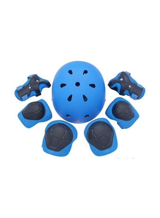 Generic 7 Pcs Multi-Sport Protective Gear Set with Adjustable Helmet Knee and Elbow Pads Wrist Guards fit for Multi Sports Scooter, Skateboarding, Biking, Roller Skating Blue - Image 1