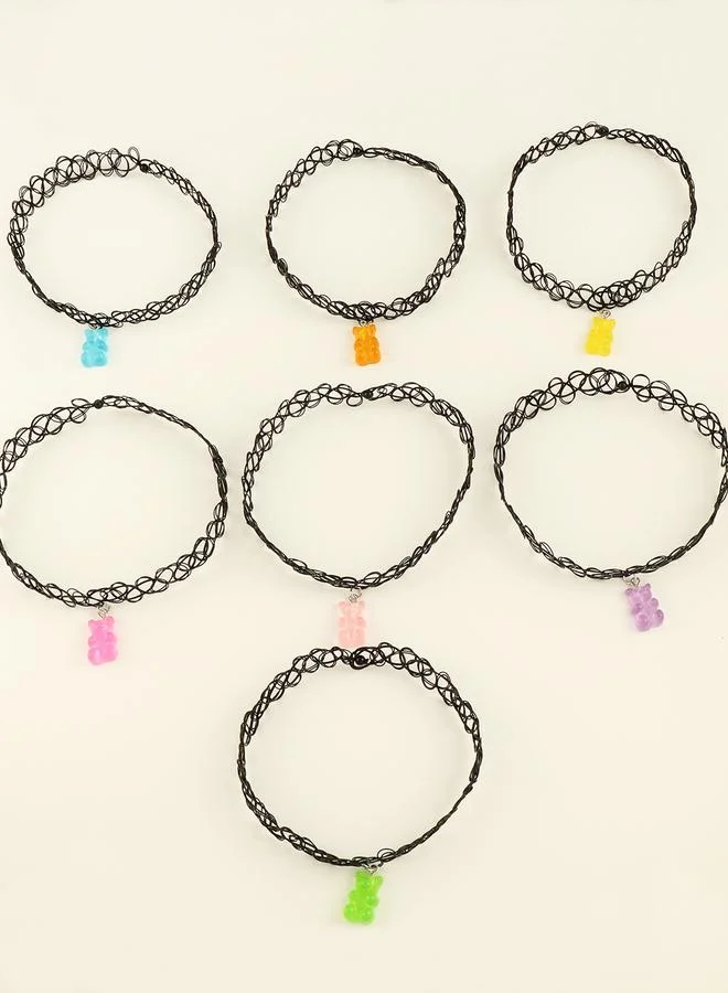 Take Two  Pack of 7 - Girls Multi-Color Gummy Bear Choker Necklaces for Women | Best Price UAE