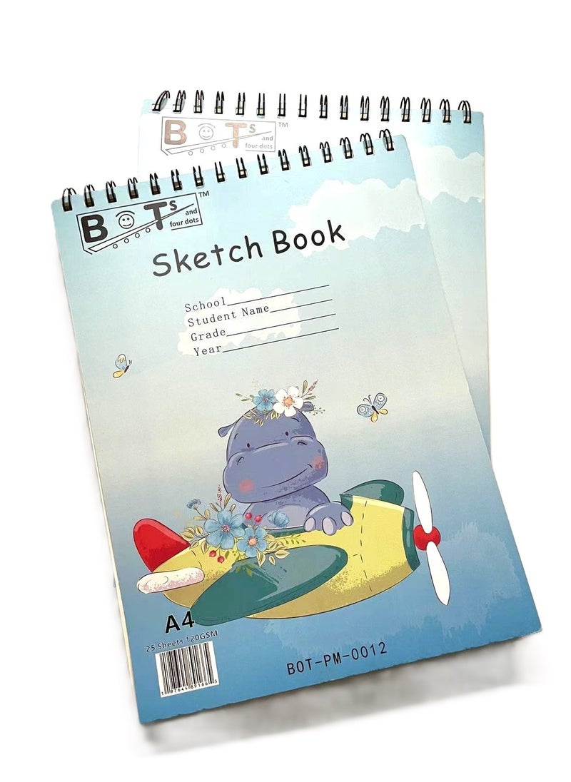 BOTs and four dots - 2 Pieces of 25 Sheets Sketch Book, (120gsm), A4 Size, Acid Free, with Top Spiral Bound Sketch Pad for Drawing. (Two in Pack). Sheet Size A4 Millimeters, Paper Finish Matte. - Image 1