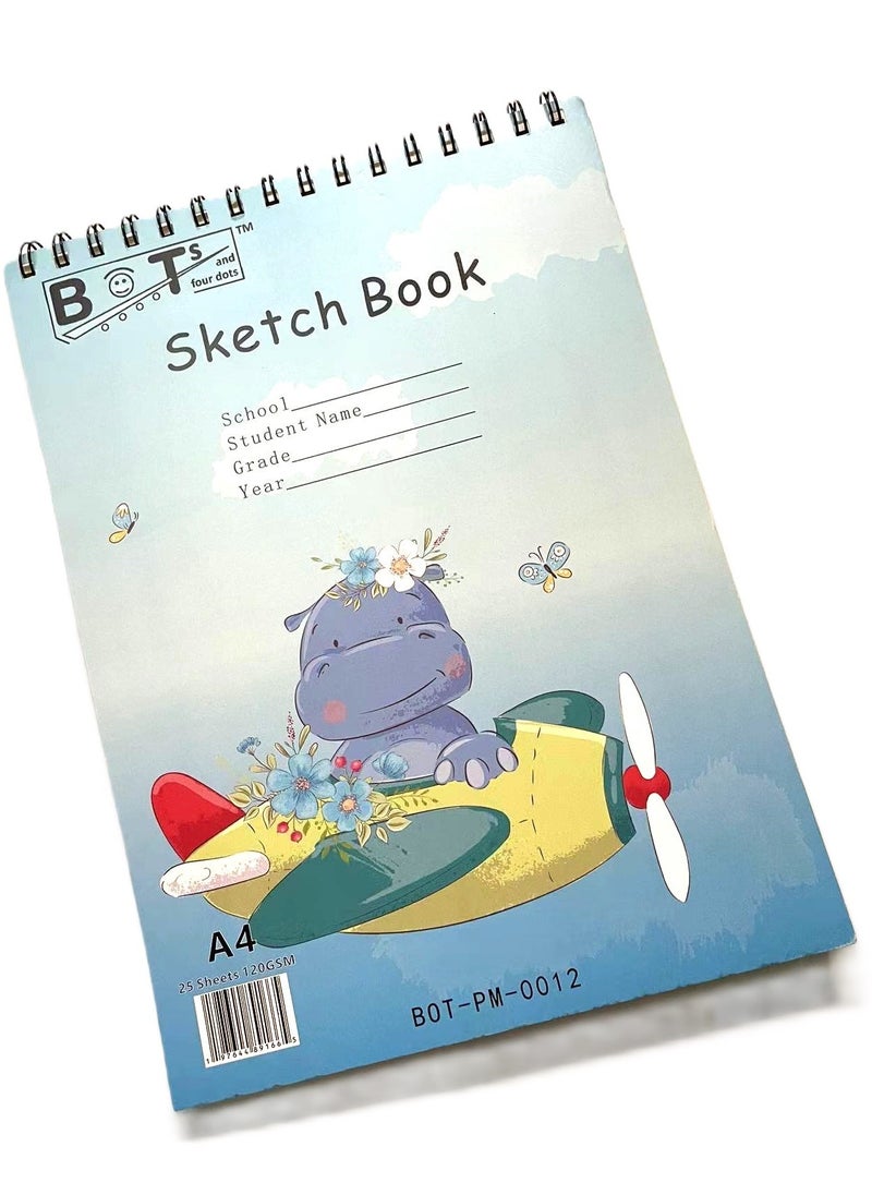 BOTs and four dots - 2 Pieces of 25 Sheets Sketch Book, (120gsm), A4 Size, Acid Free, with Top Spiral Bound Sketch Pad for Drawing. (Two in Pack). Sheet Size A4 Millimeters, Paper Finish Matte. - Image 1
