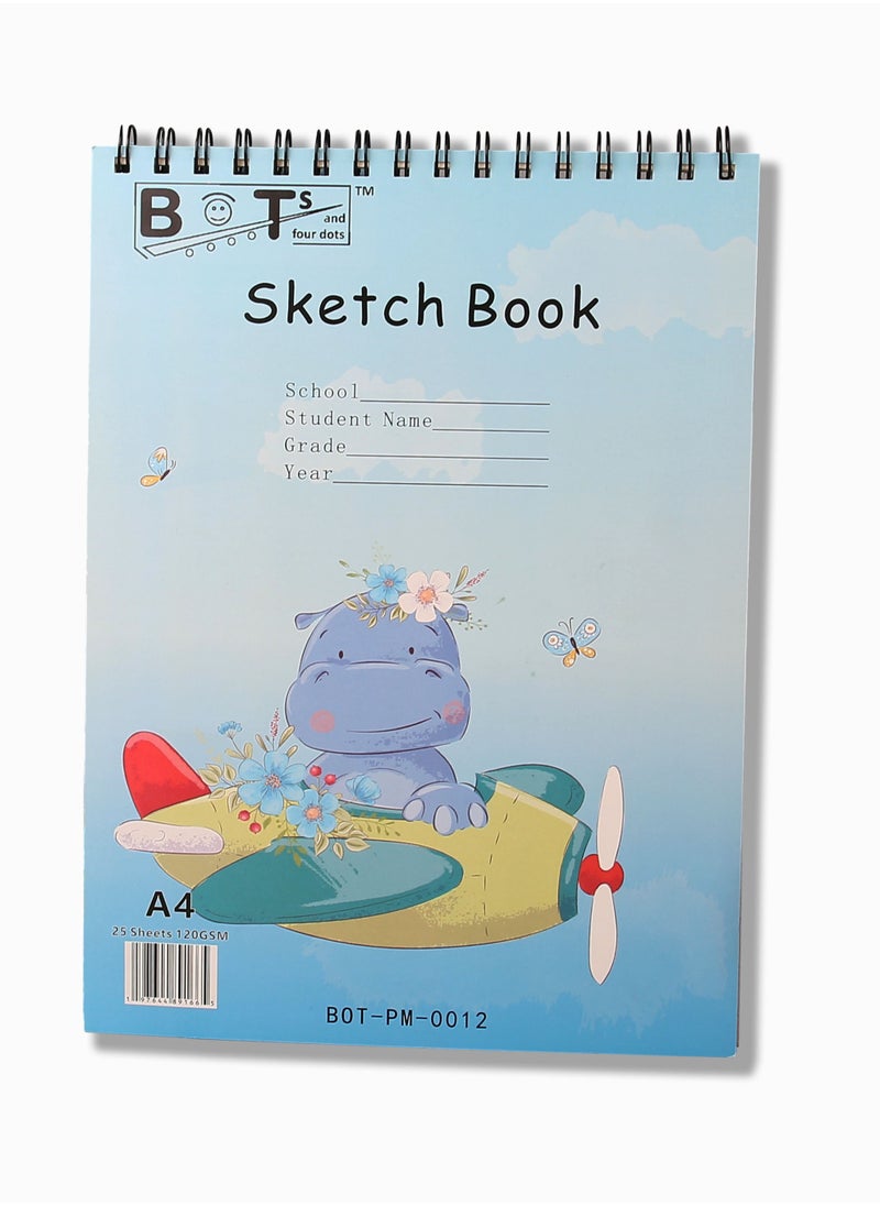 BOTs and four dots - 2 Pieces of 25 Sheets Sketch Book, (120gsm), A4 Size, Acid Free, with Top Spiral Bound Sketch Pad for Drawing. (Two in Pack). Sheet Size A4 Millimeters, Paper Finish Matte. - Image 1