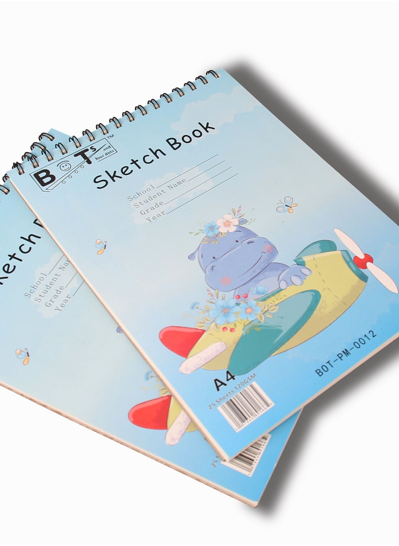 BOTs and four dots - 2 Pieces of 25 Sheets Sketch Book, (120gsm), A4 Size, Acid Free, with Top Spiral Bound Sketch Pad for Drawing. (Two in Pack). Sheet Size A4 Millimeters, Paper Finish Matte. - Image 1