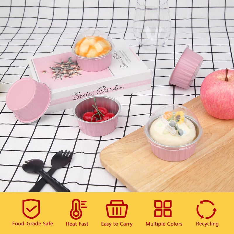 Free Air Jumbo Muffin Liners with Lids 50 Pack,Free-Air 5oz Aluminum Foil Cupcake Cups Muffin Tins,Disposable Ramekins Cupcake Baking Pans Cupcake Holders for Custard Mini Pie -Pink - Image 2