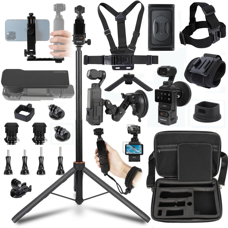 PellKing Accessories Kit for Osmo Pocket 34Xtra MuseIncluded Carrying Case with Belt135cm Selfie Stick TripodSuction CupMagnetic Mount4 Pcs Body Strap MountSilicone BaseMini Tripod and Others - Image 2