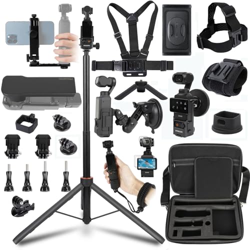 PellKing Accessories Kit for Osmo Pocket 34Xtra MuseIncluded Carrying Case with Belt135cm Selfie Stick TripodSuction CupMagnetic Mount4 Pcs Body Strap MountSilicone BaseMini Tripod and Others - Image 1