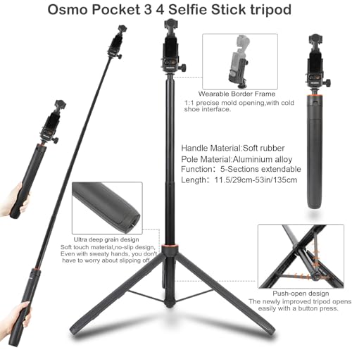 PellKing Accessories Kit for Osmo Pocket 34Xtra MuseIncluded Carrying Case with Belt135cm Selfie Stick TripodSuction CupMagnetic Mount4 Pcs Body Strap MountSilicone BaseMini Tripod and Others - Image 3