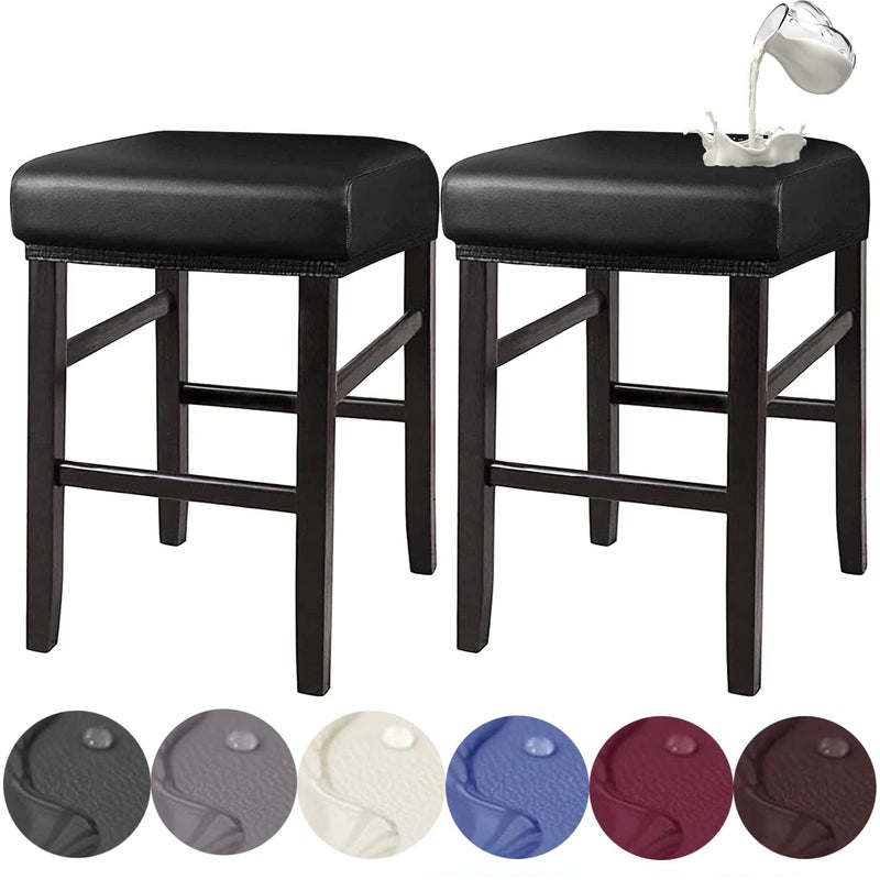 HFCNMY HFCNMY Rectangle Stool Covers Waterproof PU Bar Stool Covers with Elastic Bands 2 Pack Black 