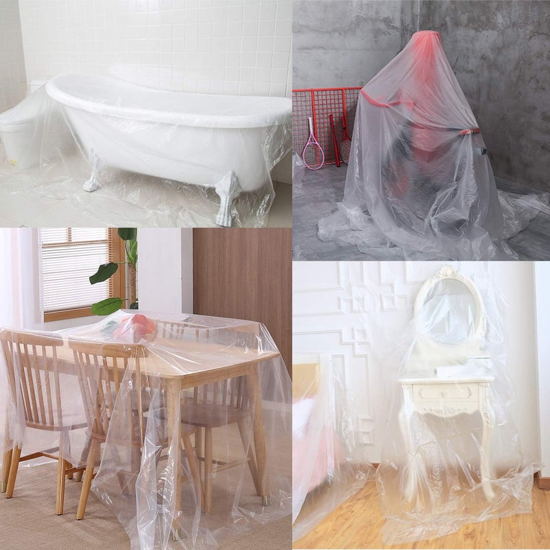 Lainrrew 5 Sheets Plastic Drop Cloths, Plastic Sheeting Plastic Painting Tarp Paint Drop Cloth Waterproof Plastic Cover Anti-dust Furniture Cover Couch Cover for Painting Floor (4 x 3m/ 13 x 9.8 Feet) - Image 4