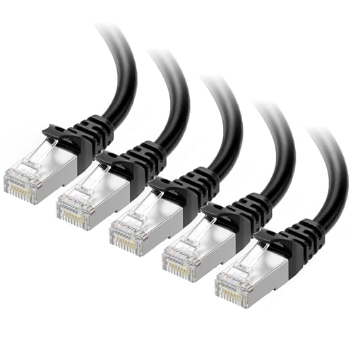 Cable Matters 10Gbps 5Pack Snagless Shielded Cat 6A Ethernet Cable 10ft Cat 6A Cable Cat6A Cord Ethernet Cord Black