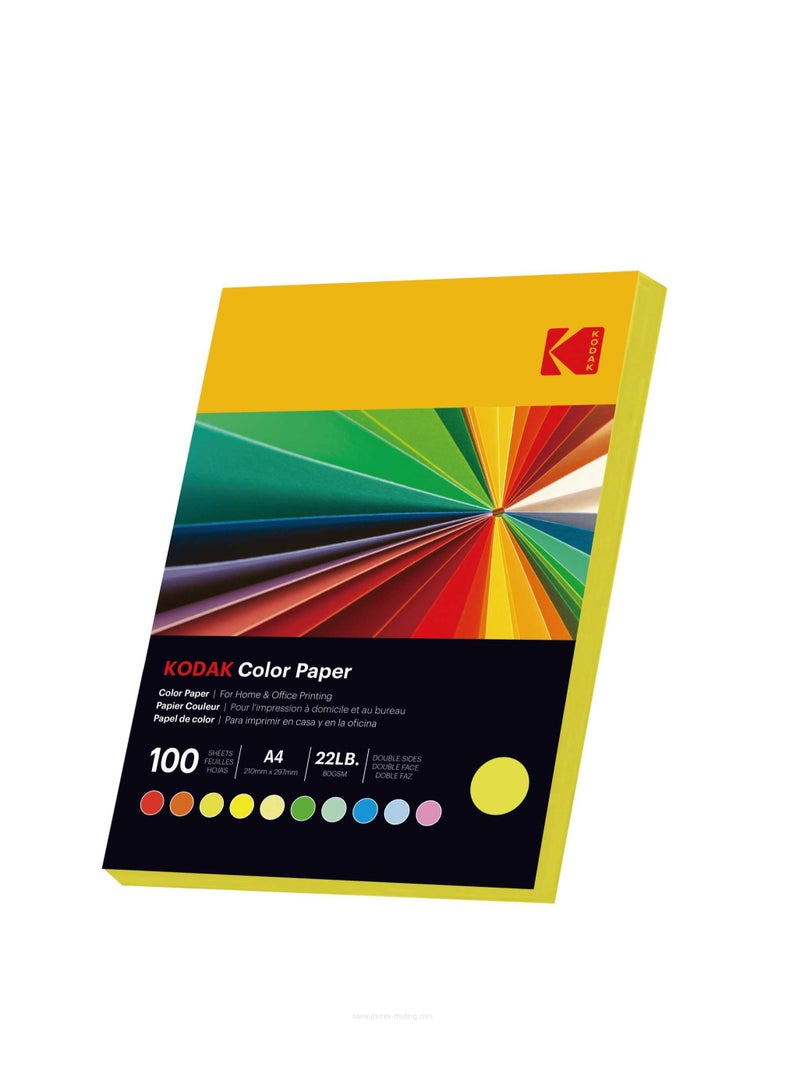 Kodak Color Paper Double Sides A4 (210x297mm) 100 Sheets 80 GSM (LEMON YELLOW) - Image 2
