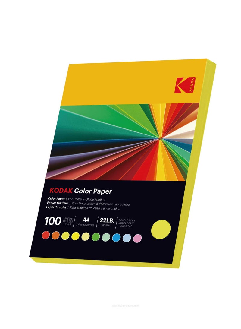 Kodak Color Paper Double Sides A4 (210x297mm) 100 Sheets 80 GSM (LEMON YELLOW) - Image 1